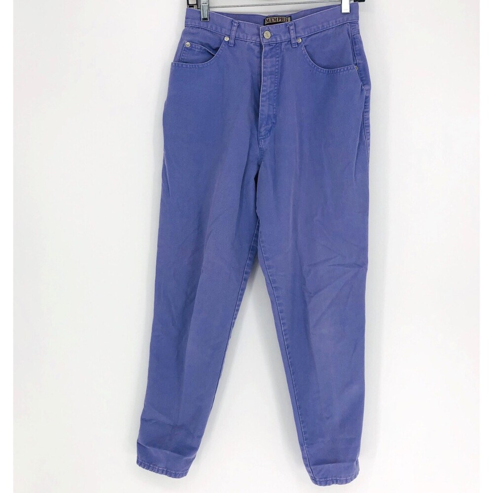 Memphis 80s Vintage Purple Denim High Waist Tapered Leg Mom Jeans Size 12 Cotton